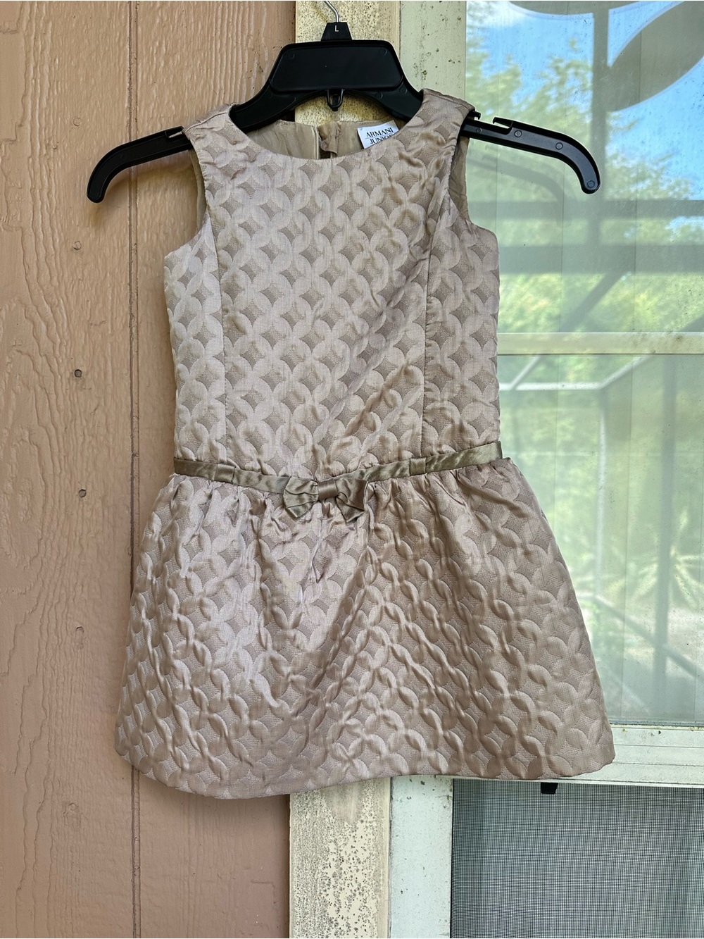 Armani Junior Sleeveless Textured Party Dress with Bow - Champagne